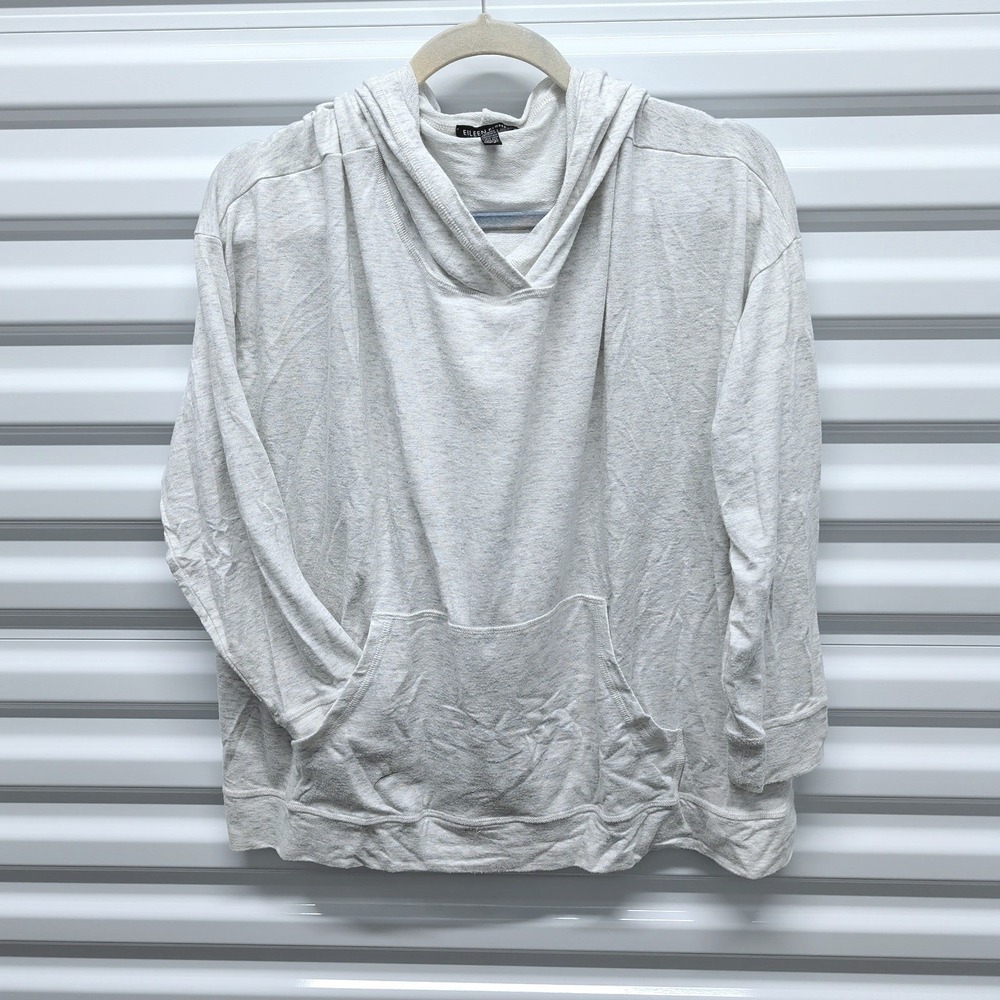 Eileen Fisher Vintage Minimalist Grey Hoodie Large Tencel Neutral Loungewear — photo 2